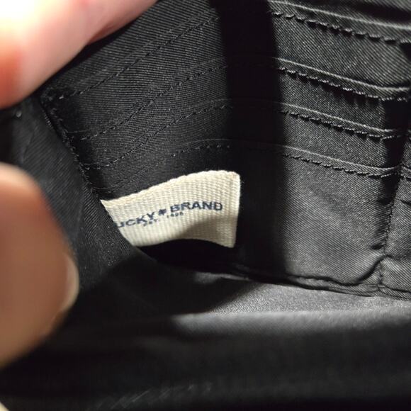 Lucky Brand Black Leather Studded Flap Sher Crossbody Bag Boho Small Purse - Picture 14 of 16